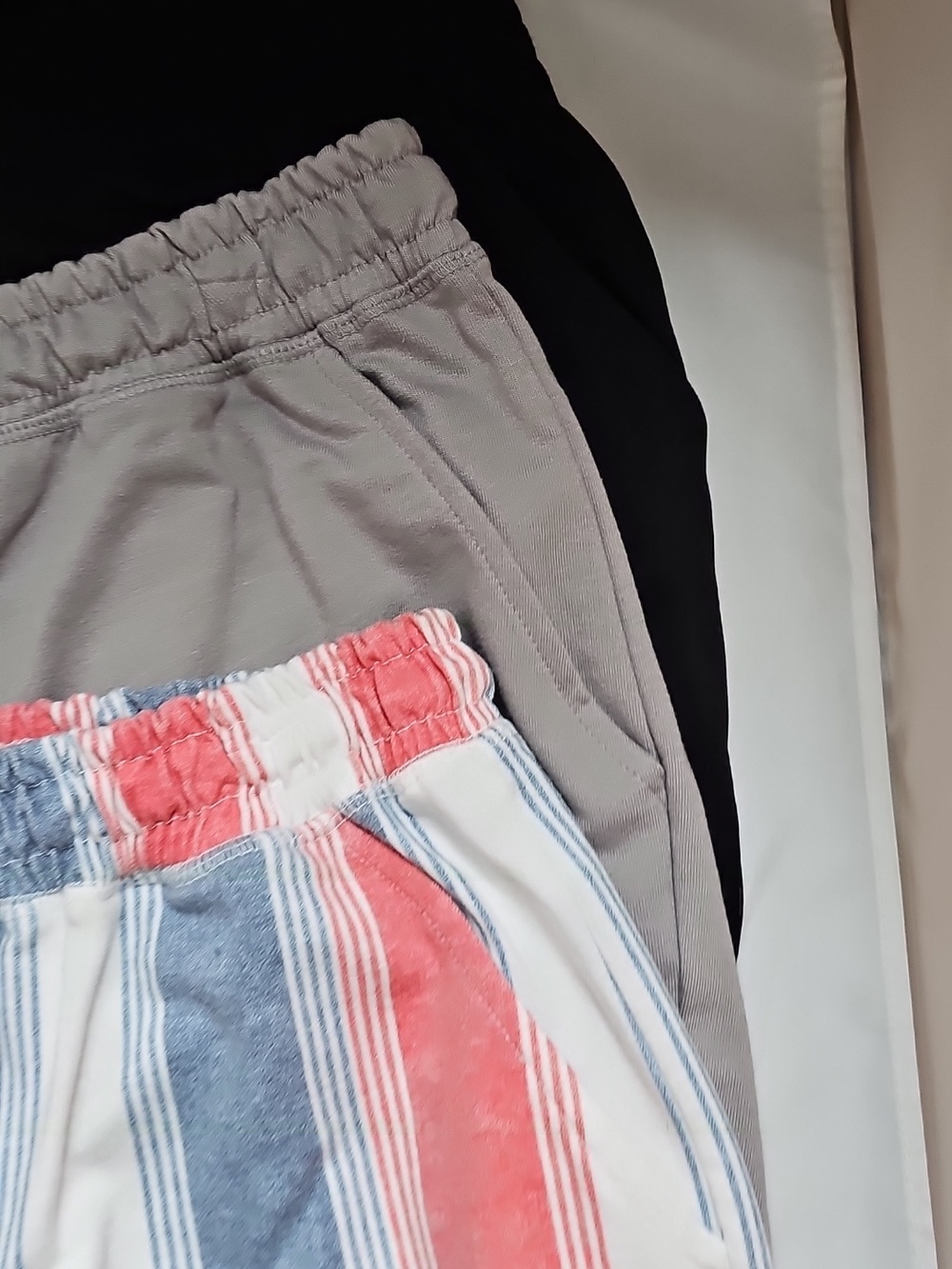 TRIO DEAL Gray, Black,Striped Red & Blue Drawstring Lounge Shorts for Women - Picture 2 of 3